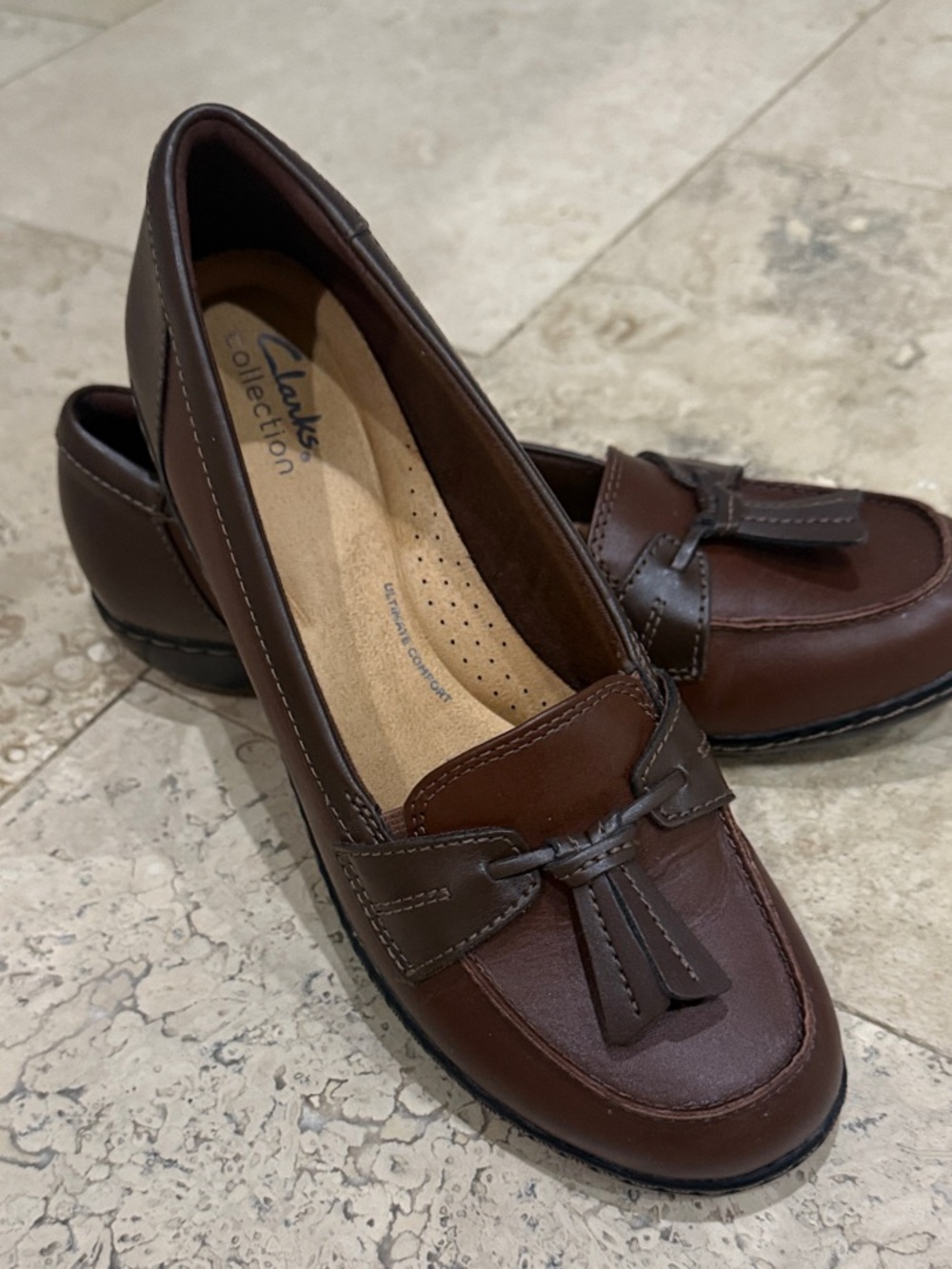 Clarks Brown Leather Tassel Loafers - Dark Brown
